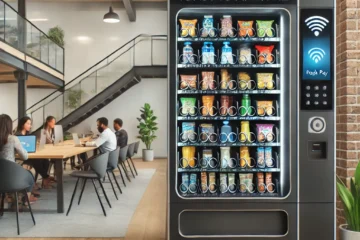 A-modern-smart-vending-machine-in-an-office-lobby-in-Austin-Texas.
